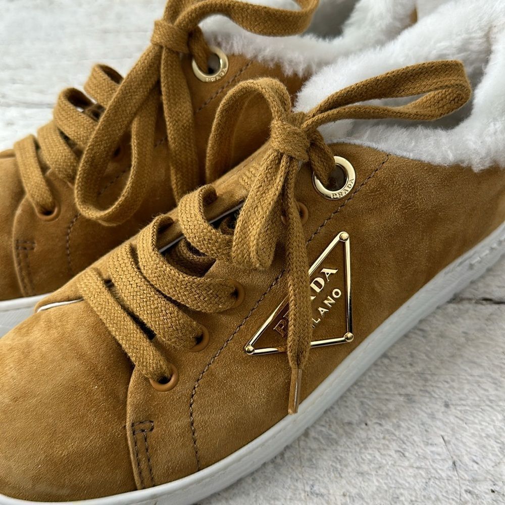 Prada Tan Leather Sneakers with Sleek Design - Picture 3 of 8